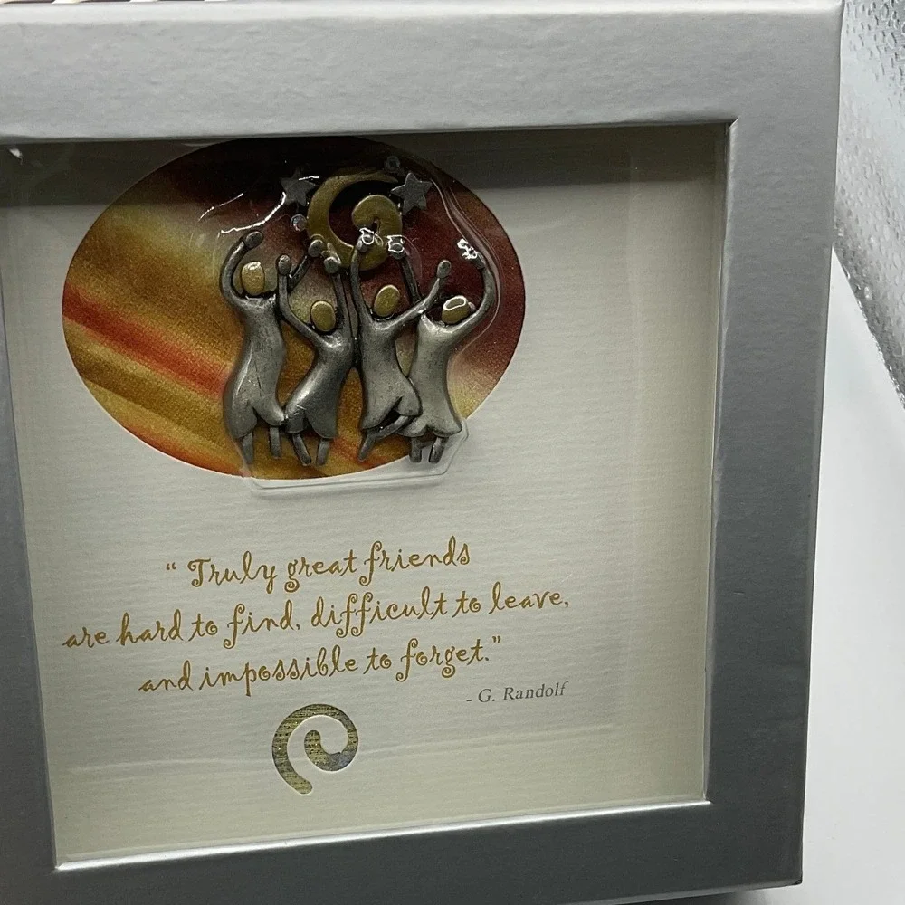 G Randolf Framed Art Brooch Pin Truly Great Friends Moon Stars Quote‎